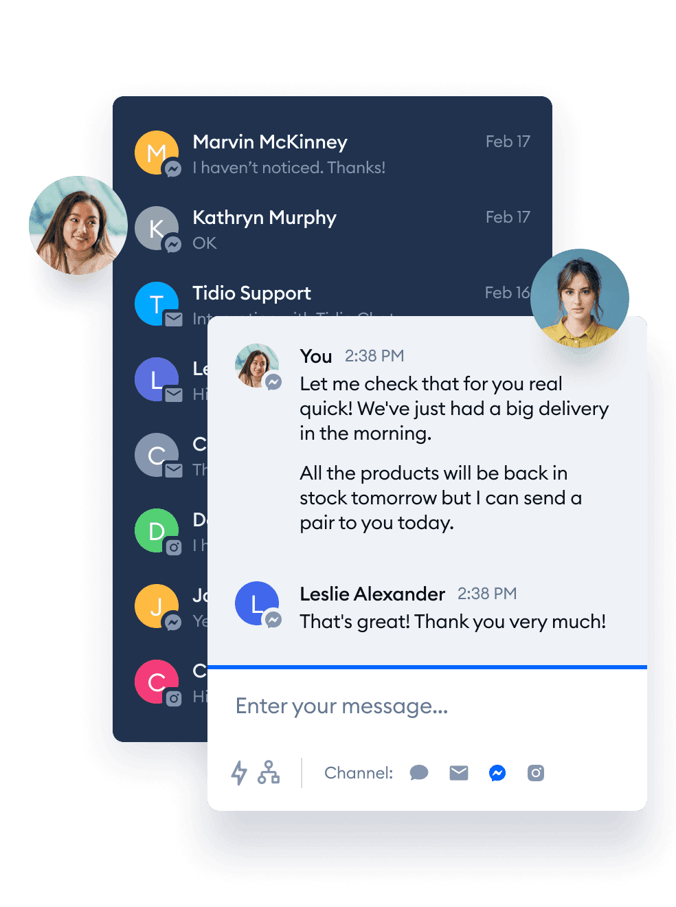 Tidio panel with messenger communication