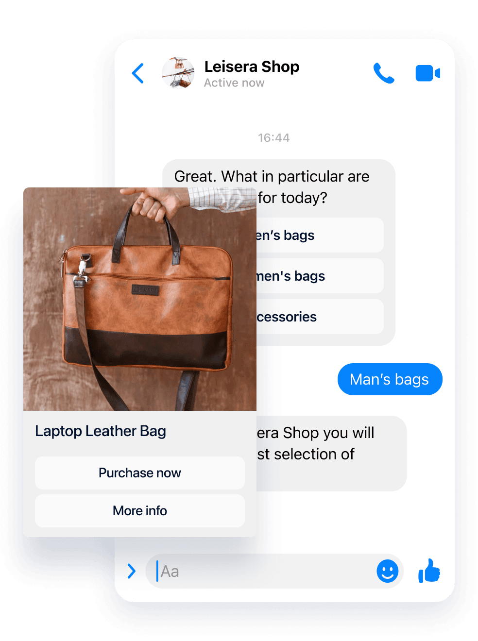 Outil de communication Messenger avec les chatbots de Tidio