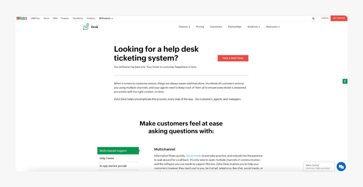 zoho desk help desk software