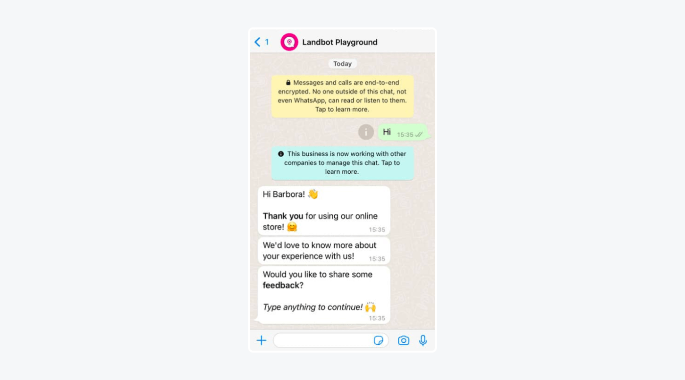 example of whatsapp chatbot by landbot 