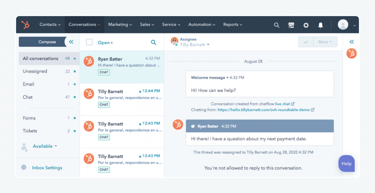 hubspot user panel view