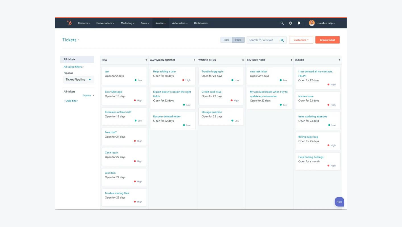 hubspot help desk example