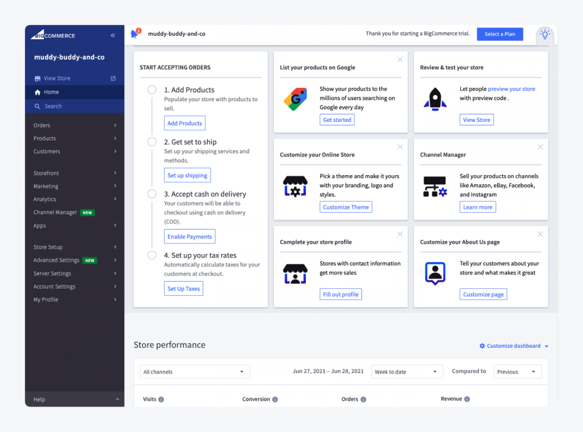 BigCommerce dashboard