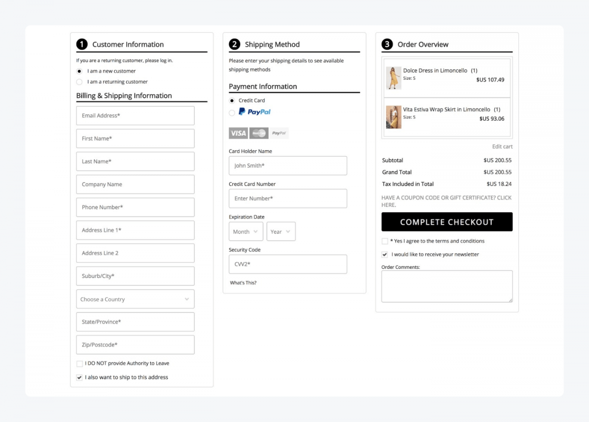 BigCommerce checkout panel view