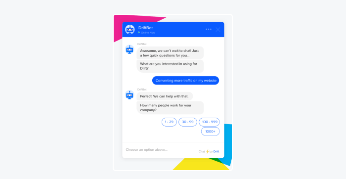 drift lead generation chatbot sample