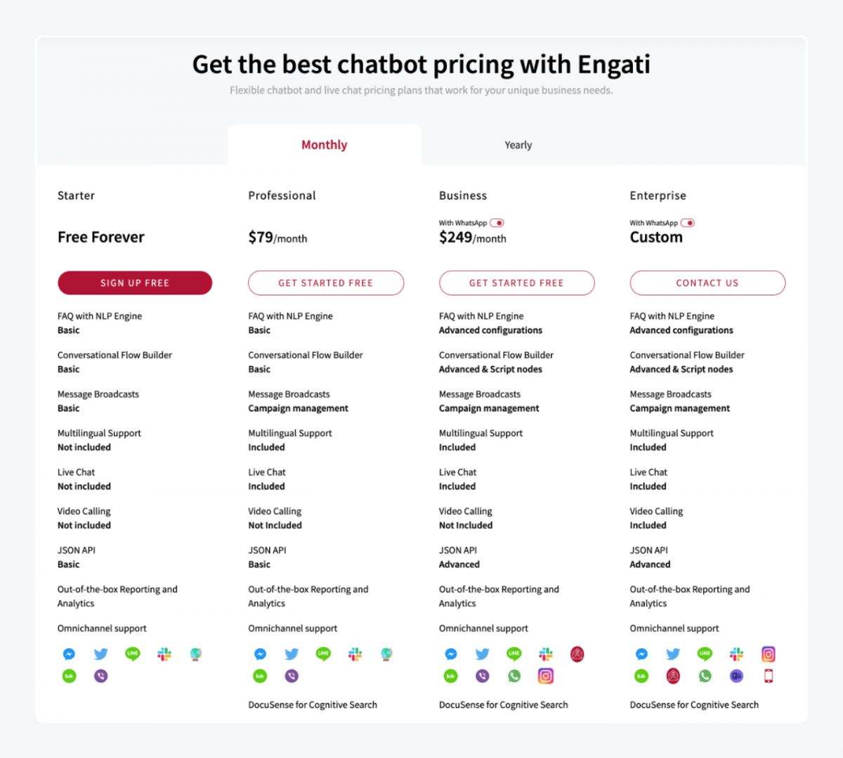 Engati pricing screenshot