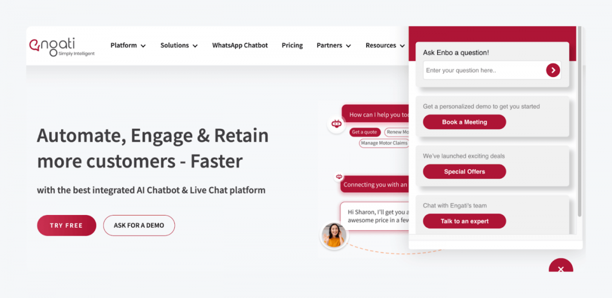 Engati landing page screenshot