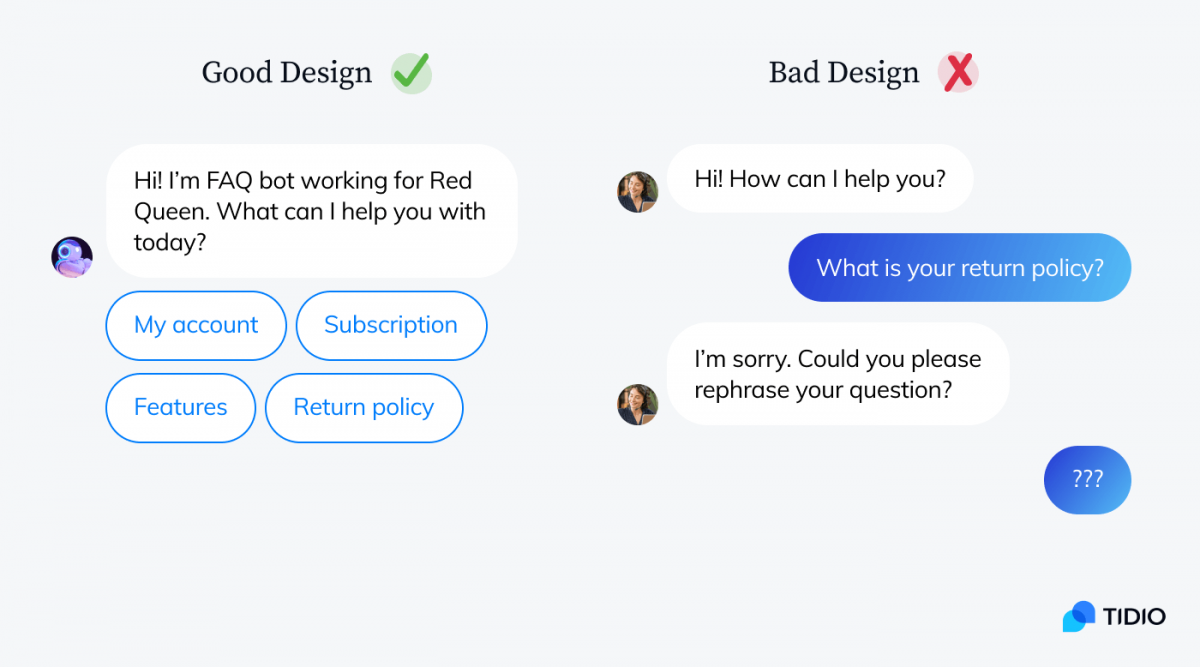 Good and bad chatbot design example