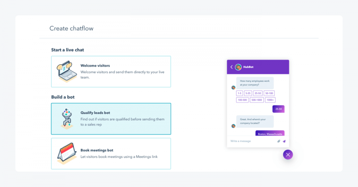 Hubspot's chatflow setup view