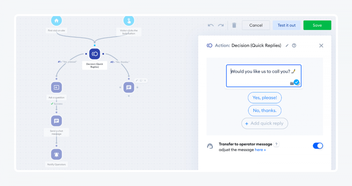 Ordering a phone call chatbot conversation sample