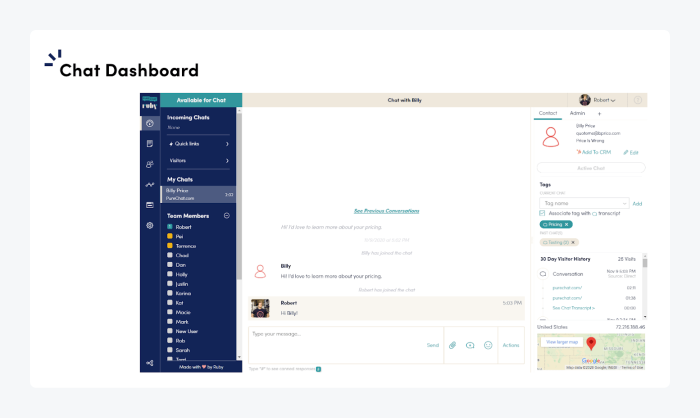 Pure Chat dashboard