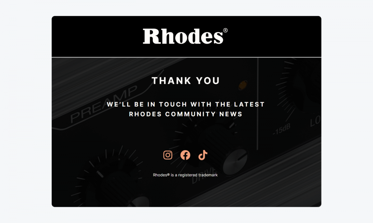 Thank you page example by Rhodes