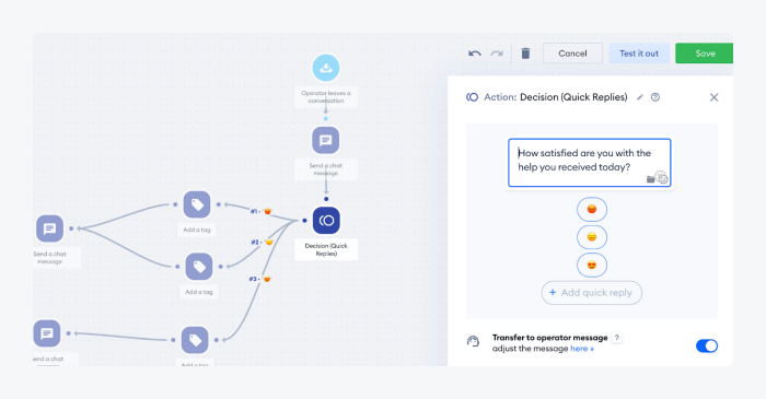 Settings of a satisfaction survey chatbot