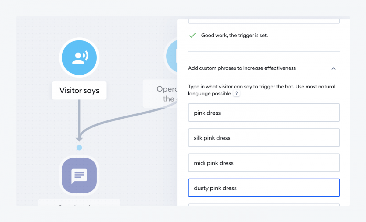 Settings view for product recommendation chatbot