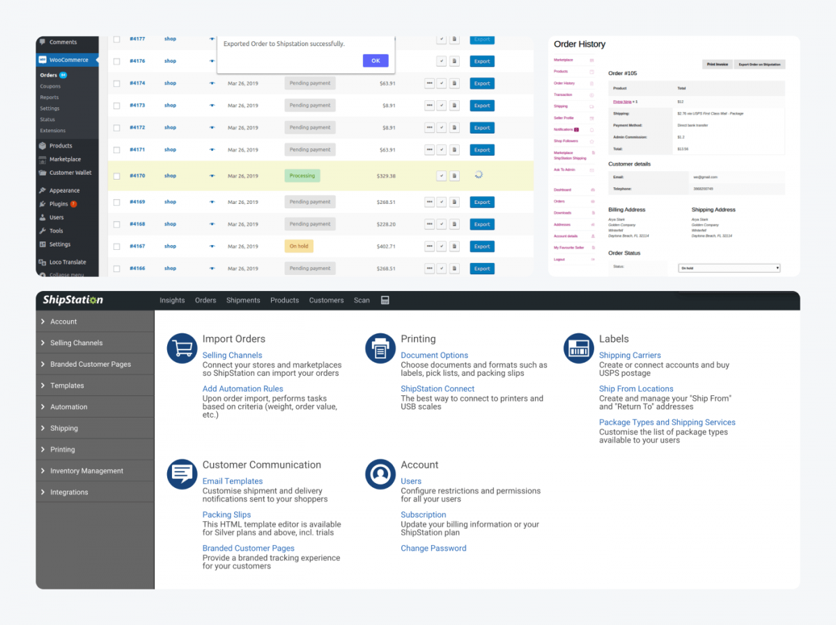 Panel previews of WooCommerce ShipStation Integration