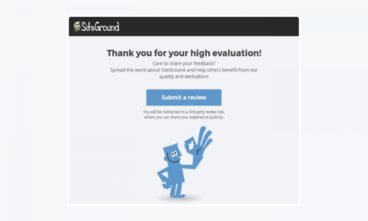 SiteGround thank you for the review page
