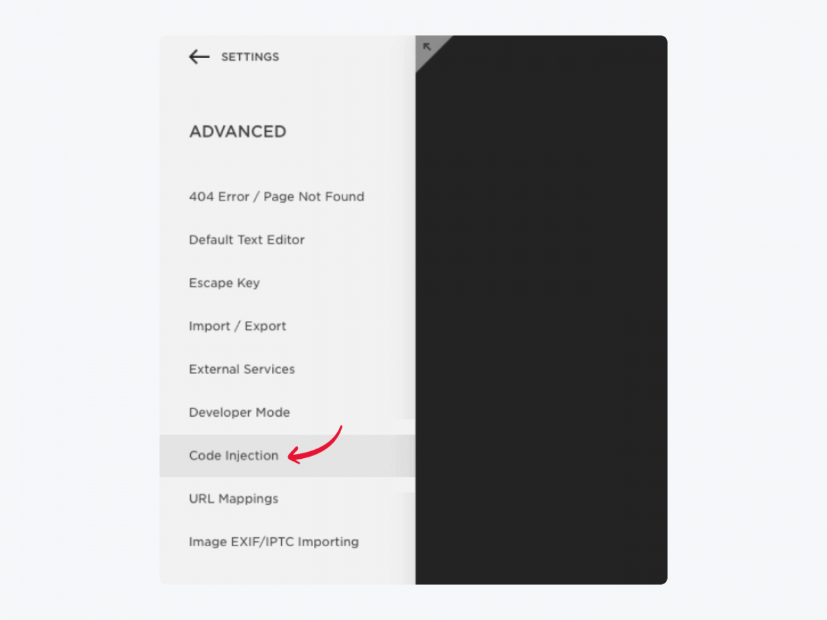 Code Injection tab in Squarespace settings