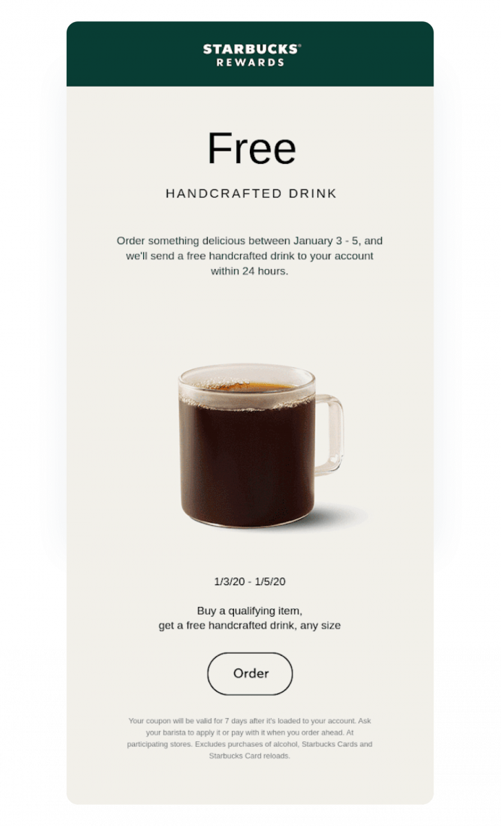 A real-life example of a promo email campaign by Starbucks