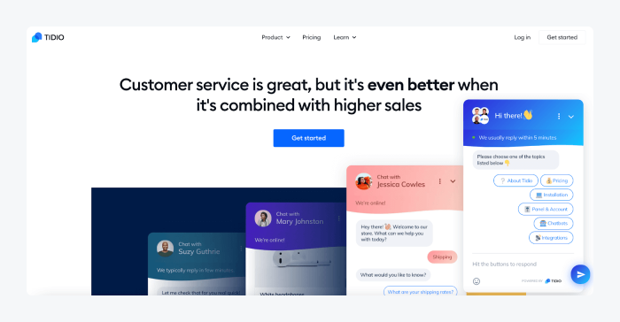 Tidio Chatbot landing page screenshot