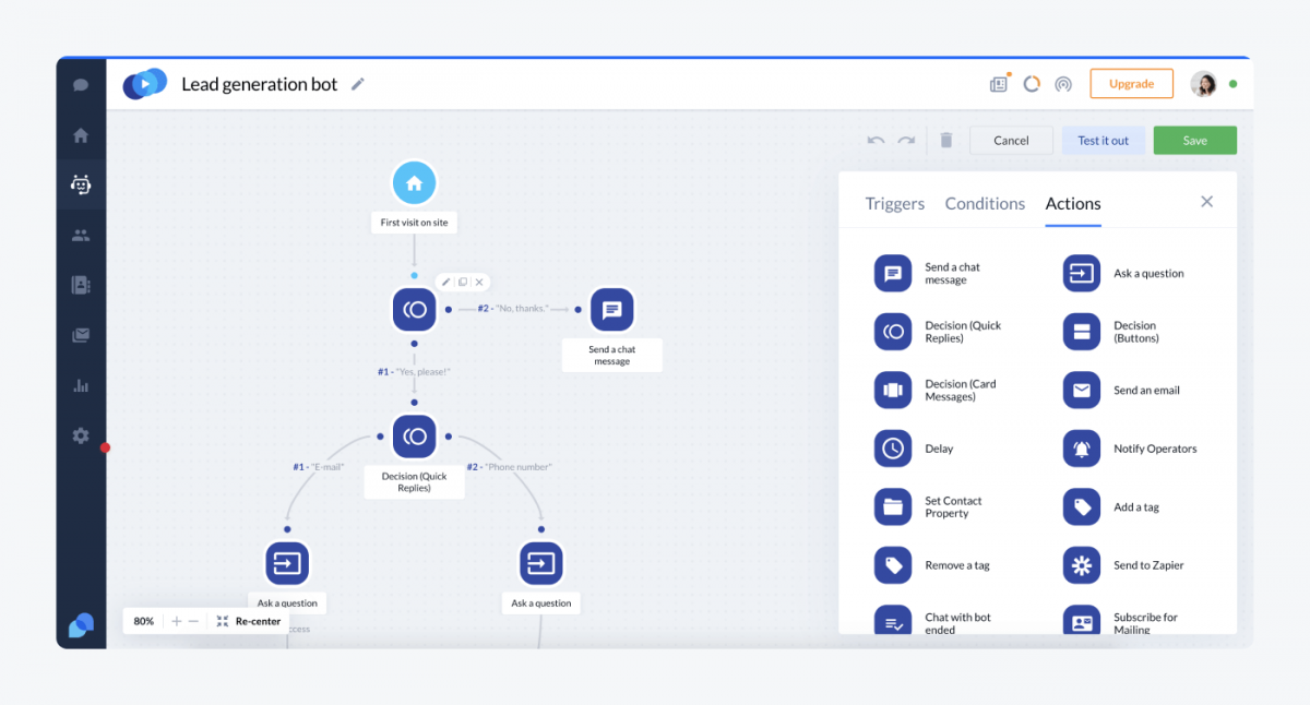 Tidio chatbot editor snapshot