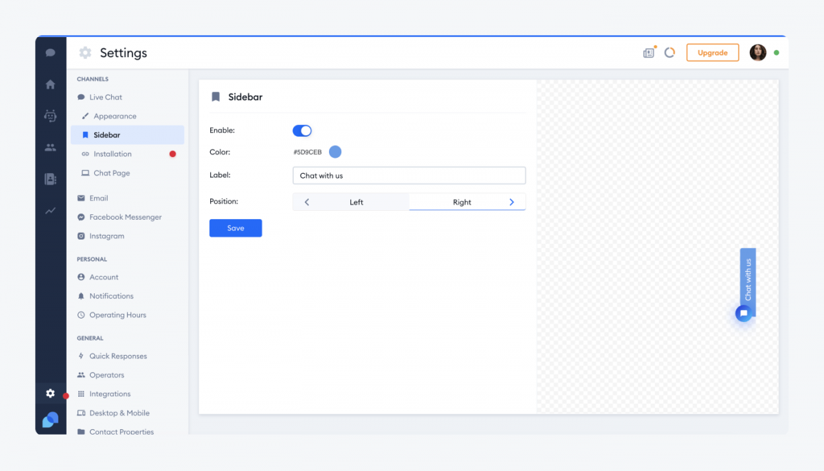 TIdio's settings panel 